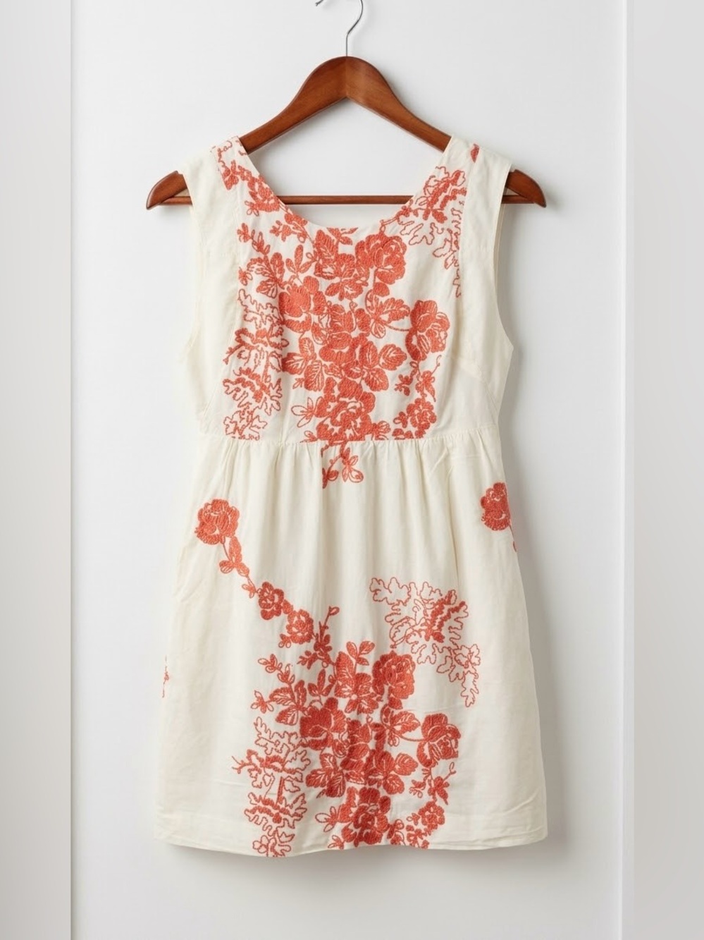 J. Crew Cream & Orange Floral Embroidered Mini Dress with Pockets
